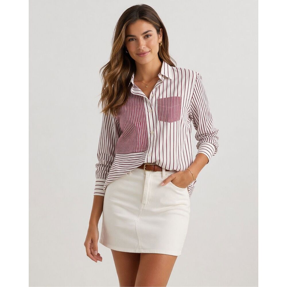 Lauren Ralph Lauren Stripe Button Down Shirt PXS Patchwork Cotton